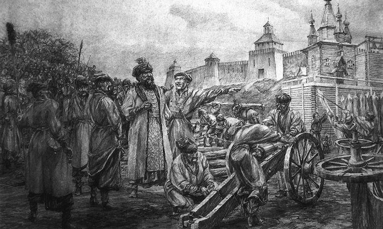 Hetman Sahaidachny before storming the Arbat Gate. Painting by Andriy Serebryakov. Ukrainian Cossaks are preparing to fire cannon at Moscow fortifications and storm the city.