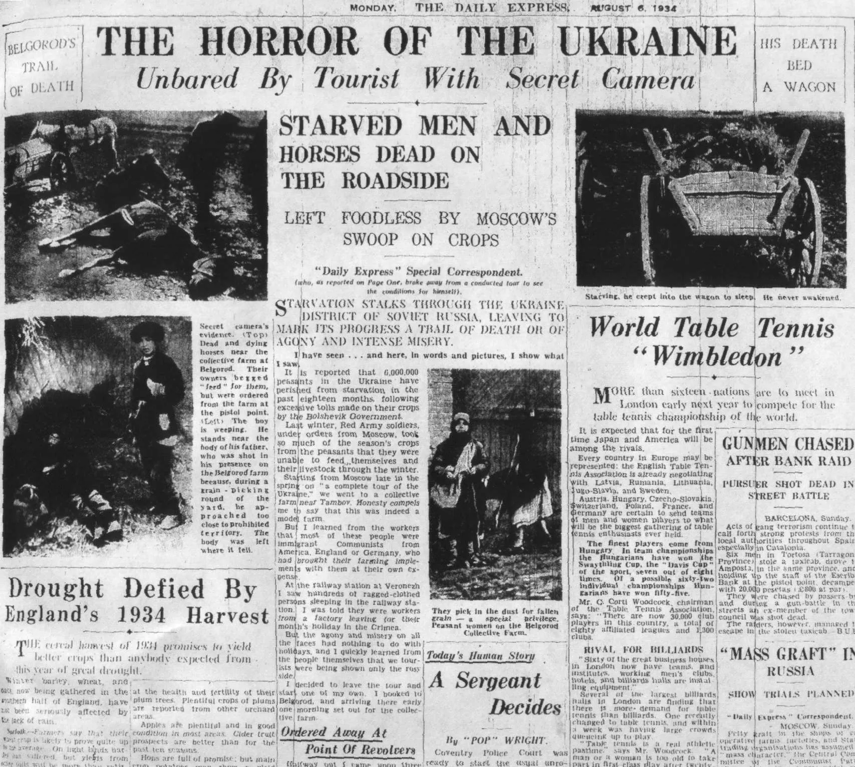 Daily Express about Ukrainian famine, 6 August 1934